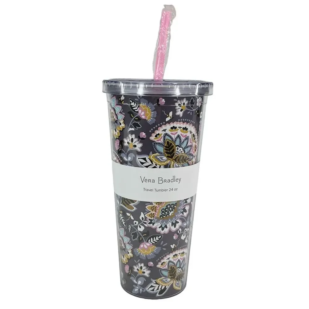 Vera Bradley Double Wall Travel Tumbler 24 oz Straw New